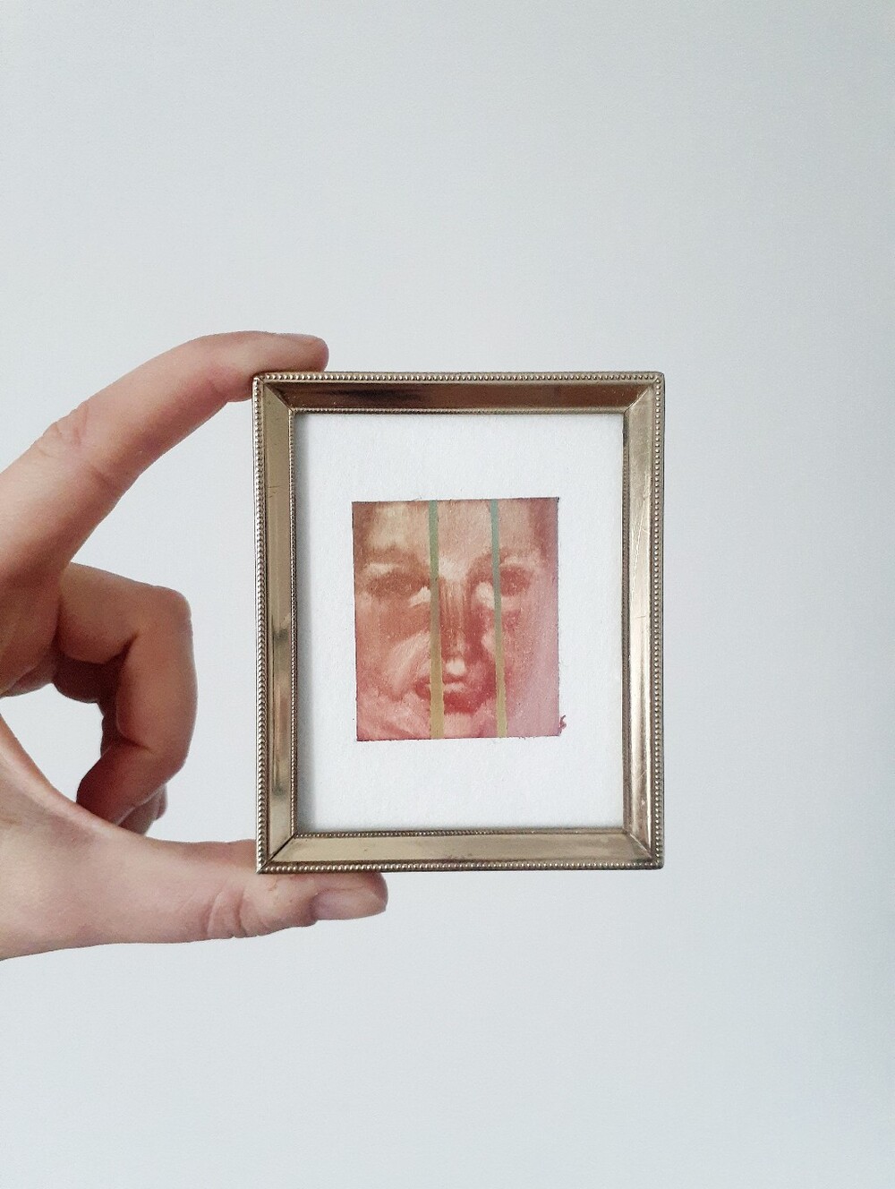 Tiny Oil Painting In Gold Frame (Peach Portrait)